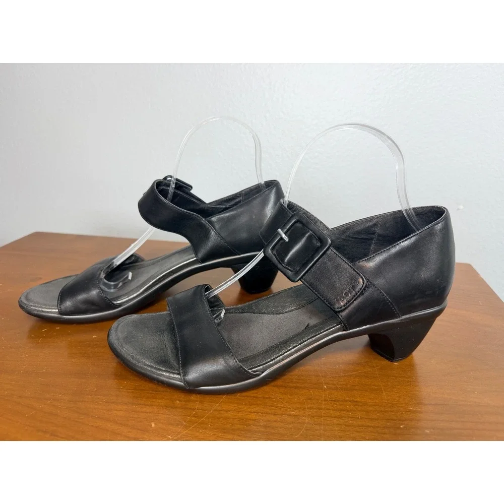 Naot Sandals Women 10‎ Black Leather Ankle Strap Low Wedge Buckle Comfort Casual
